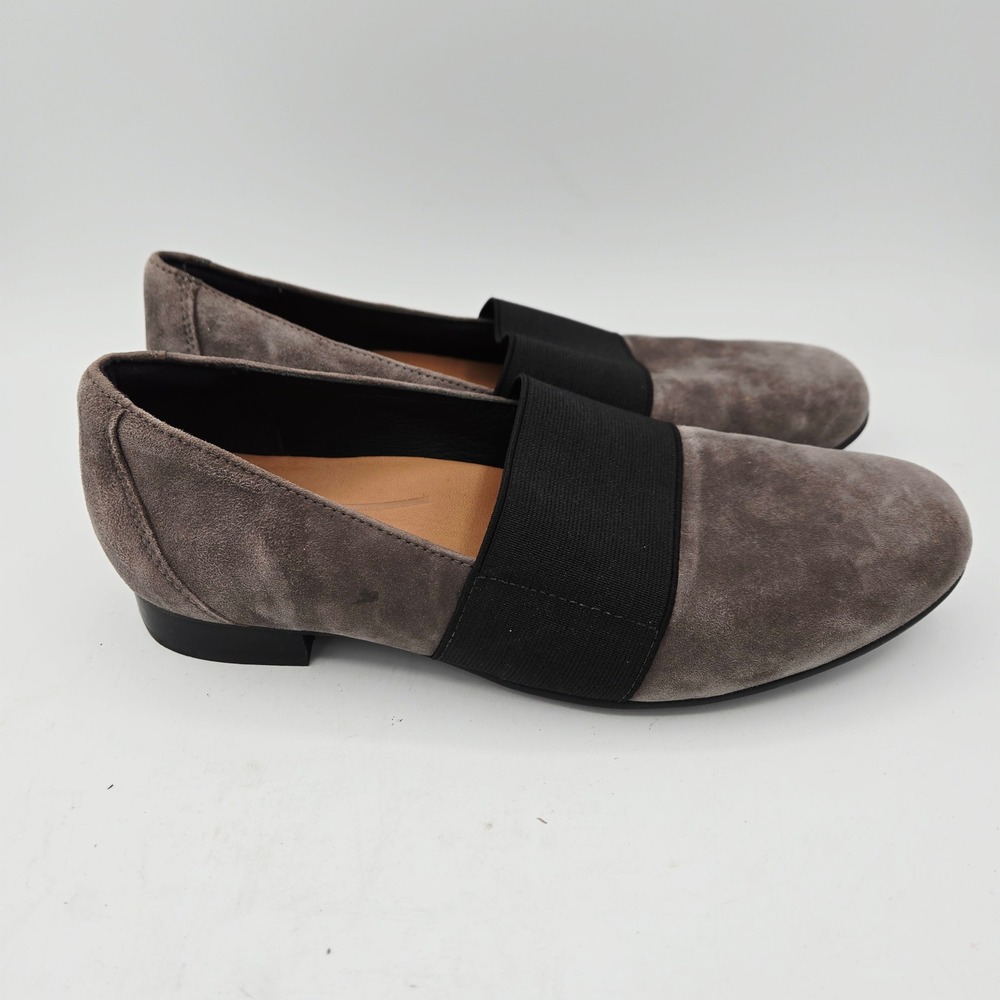 Unstructured by Clarks Women Gray Suede Elastic Band Loafer Flats Shoes Size 6.5
